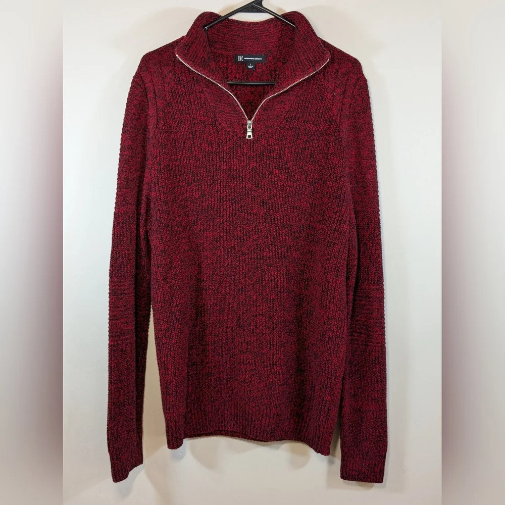 INC mens 1/4 zip sweater, red / black, size L - Picture 2 of 8